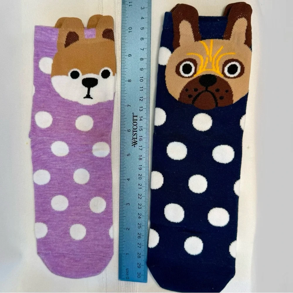 Cute Puppy Face Print Socks Set‎ Polka Dots NWOT